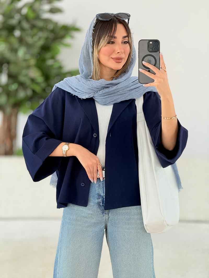 شومیز لینن پانچ آستین پاکتی کد 7974 — تصویر ۴