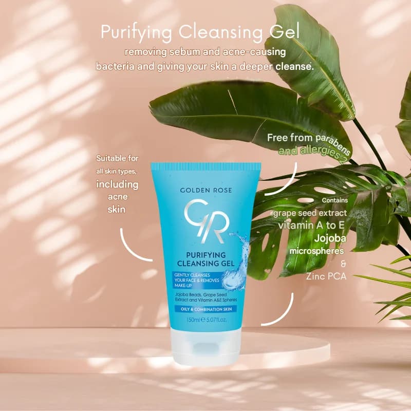 ژل پاک کننده صورت گلدن رز مدل Purifying Cleansing Gel – پوست‌ چرب و مختلط | حجم 150 میل — تصویر ۳