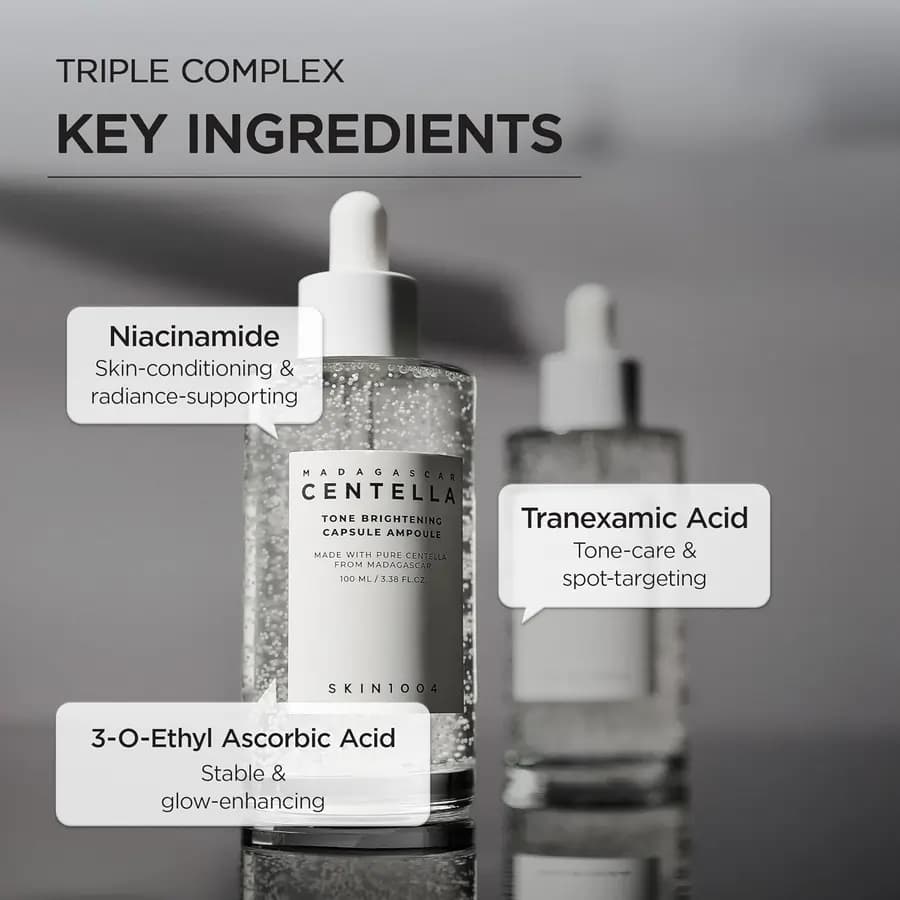 آمپول روشن کننده و ضد لک سنتلا ماداگاسکار اسکین 1004 مدل Tone Brightening Capsule Ampoule | حجم 100 میلی‌لیتر — تصویر ۴