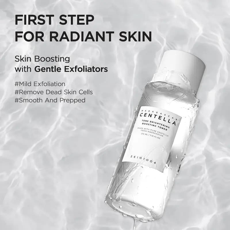 تونر ضد لک و روشن کننده سنتلا ماداگاسکار اسکین 1004 مدل Tone Brightening Boosting Toner | حجم 210 میلی‌لیتر — تصویر ۳