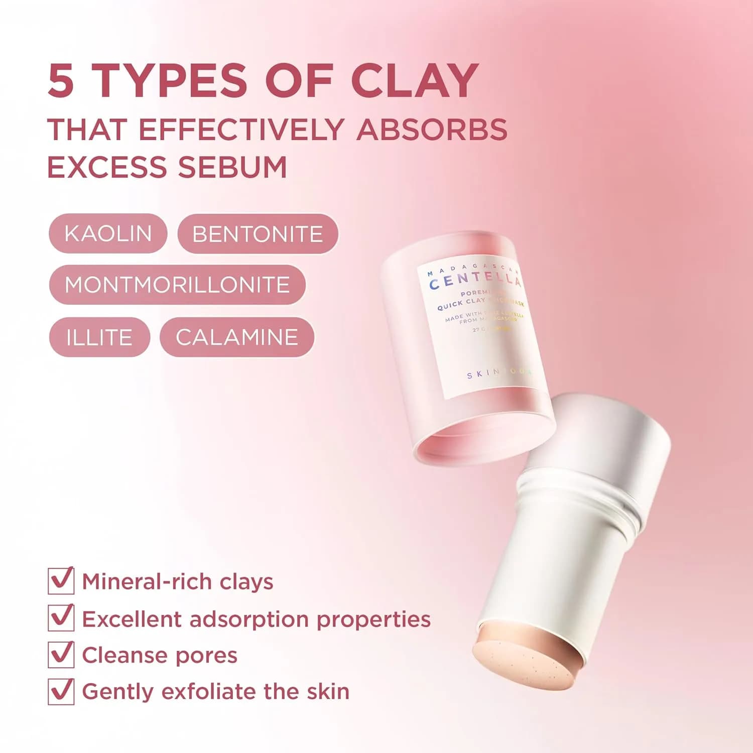 ماسک استیکی کنترل منافذ سنتلا اسکین 1004 مدل Poremizing Quick Clay Stick Mask | حجم 27 گرم — تصویر ۵