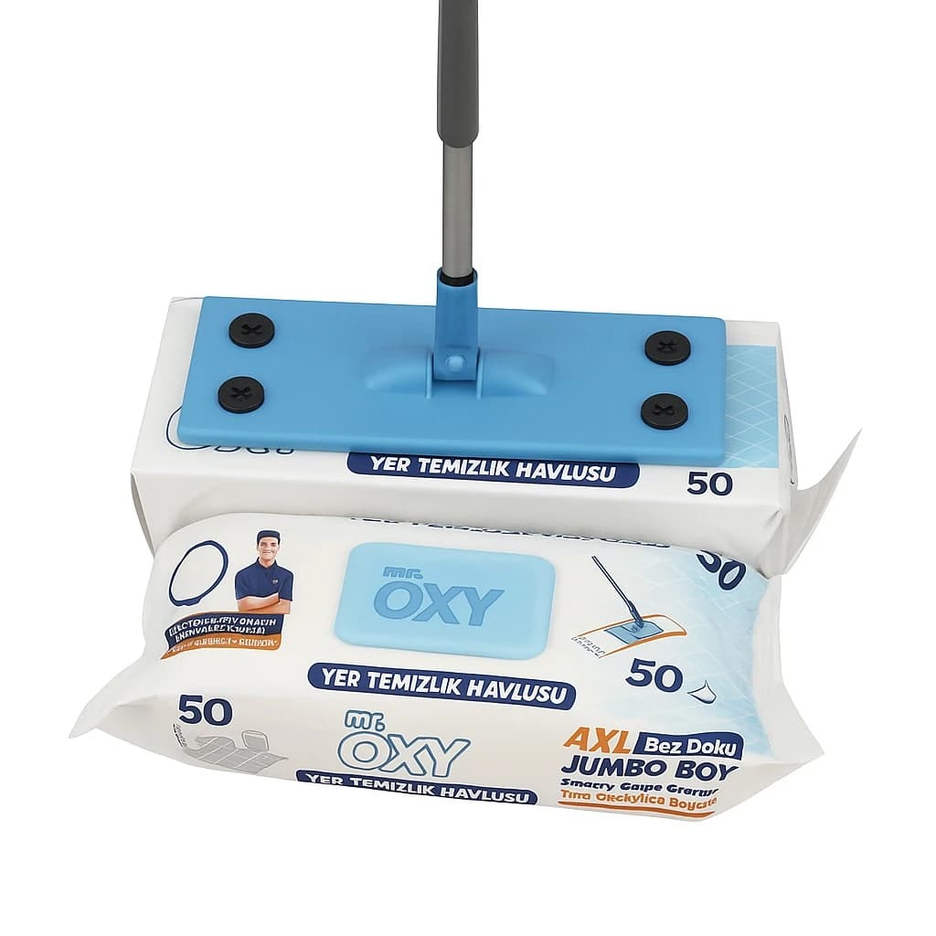 ست طی و دستمال مرطوب مستر اوکسی Mr.Oxy – تمیزی آسان و سریع کف (50 عددی) — تصویر ۳
