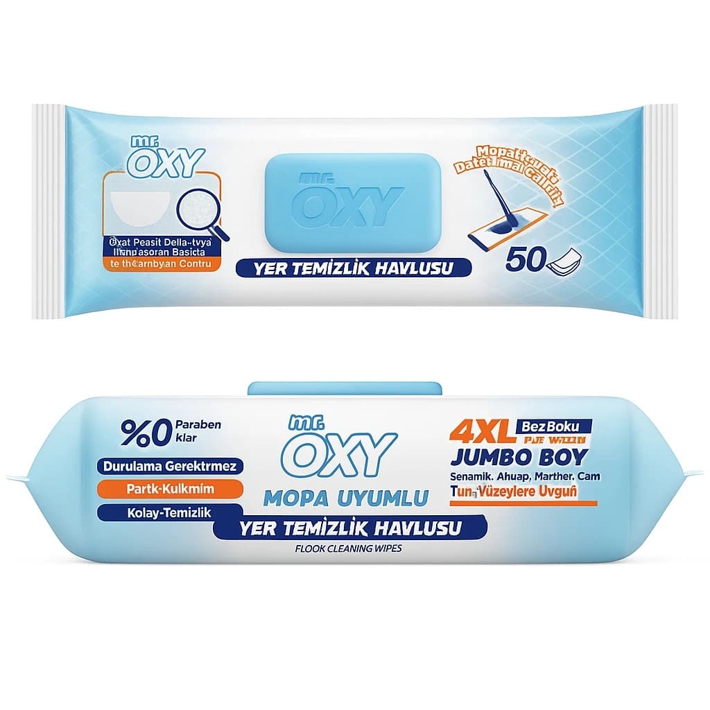 ست طی و دستمال مرطوب مستر اوکسی Mr.Oxy – تمیزی آسان و سریع کف (50 عددی) — تصویر ۲