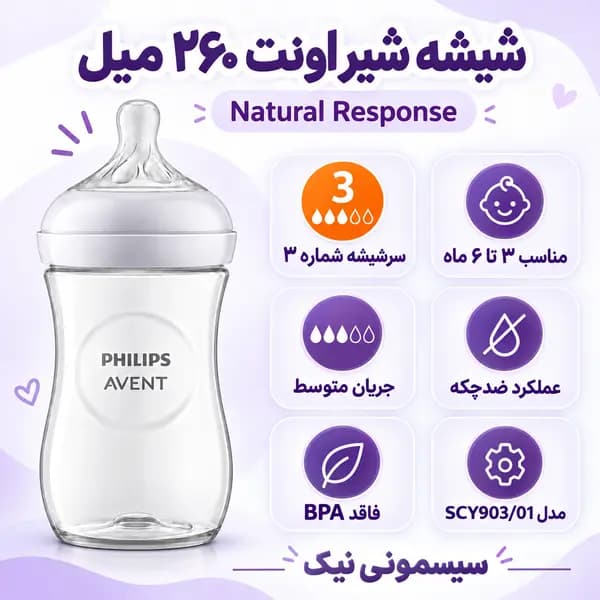 شیشه شیر اونت نچرال ۲۶۰ میل مدل SCY903/01 — تصویر ۴