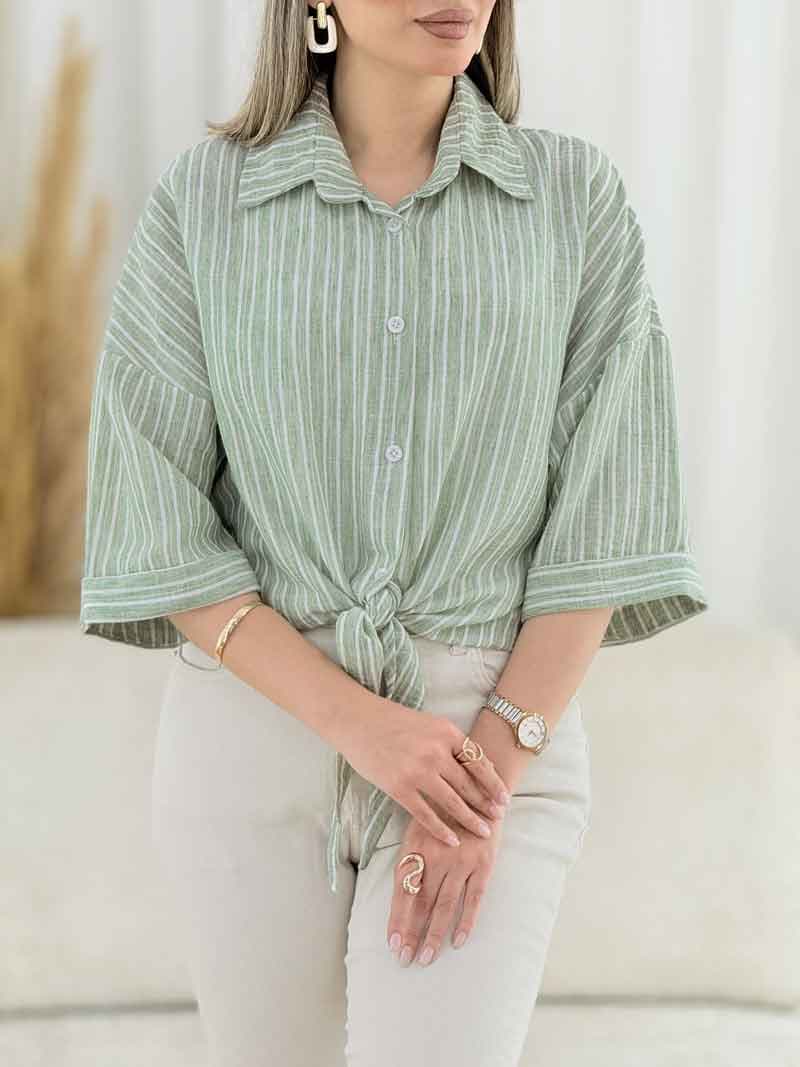 شومیز گره ای راه راه کد 7861