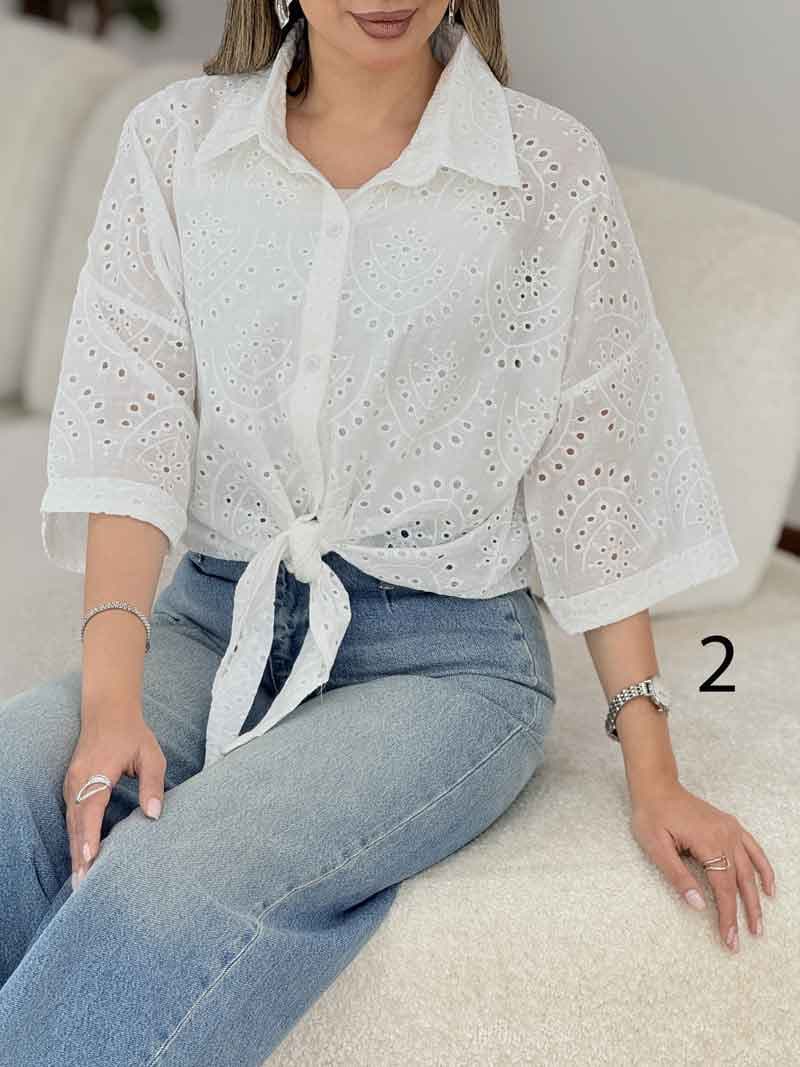 شومیز طرح دار گره ای کد 7862 — تصویر ۴