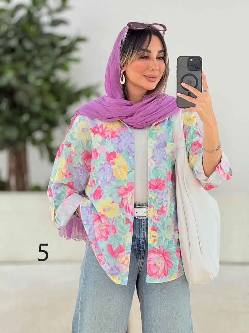 شومیز طرح دار تک جیب دنیز کد 7818 — تصویر ۸