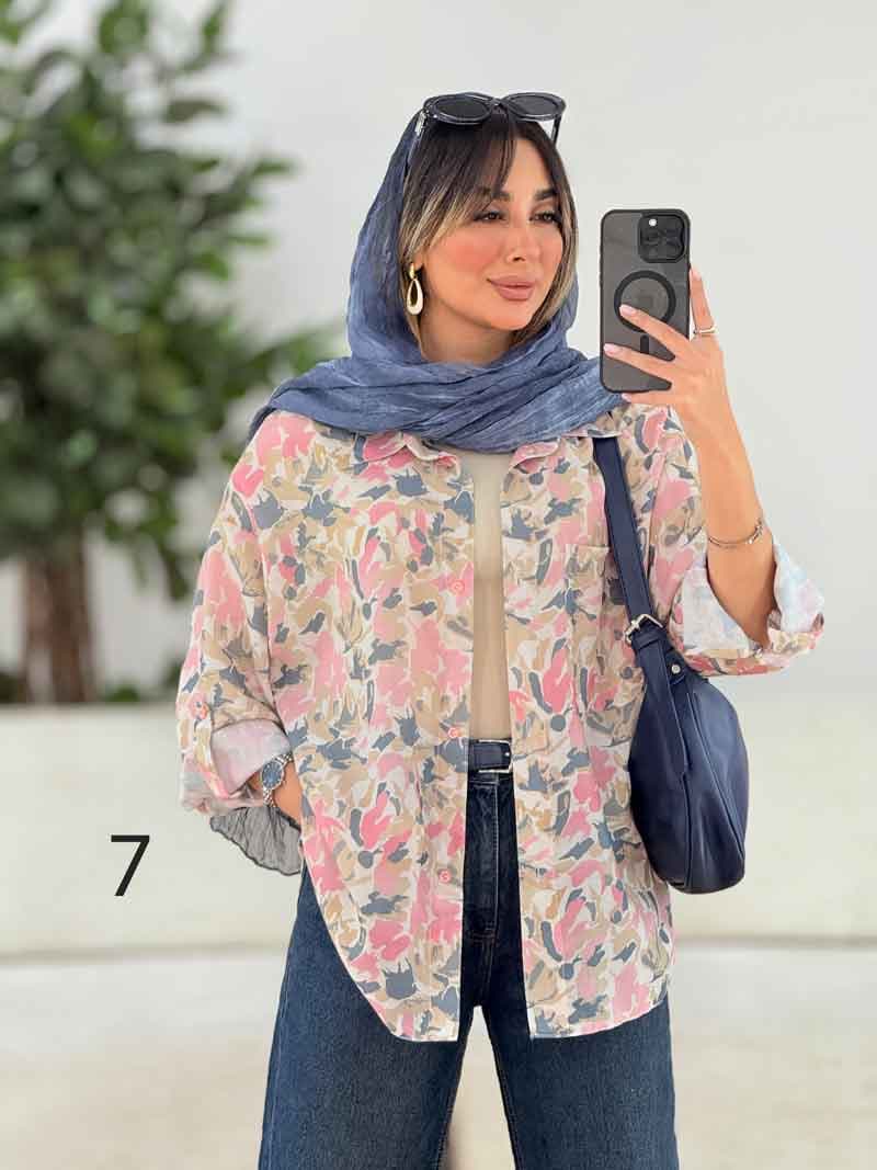 شومیز طرح دار تک جیب دنیز کد 7818 — تصویر ۴