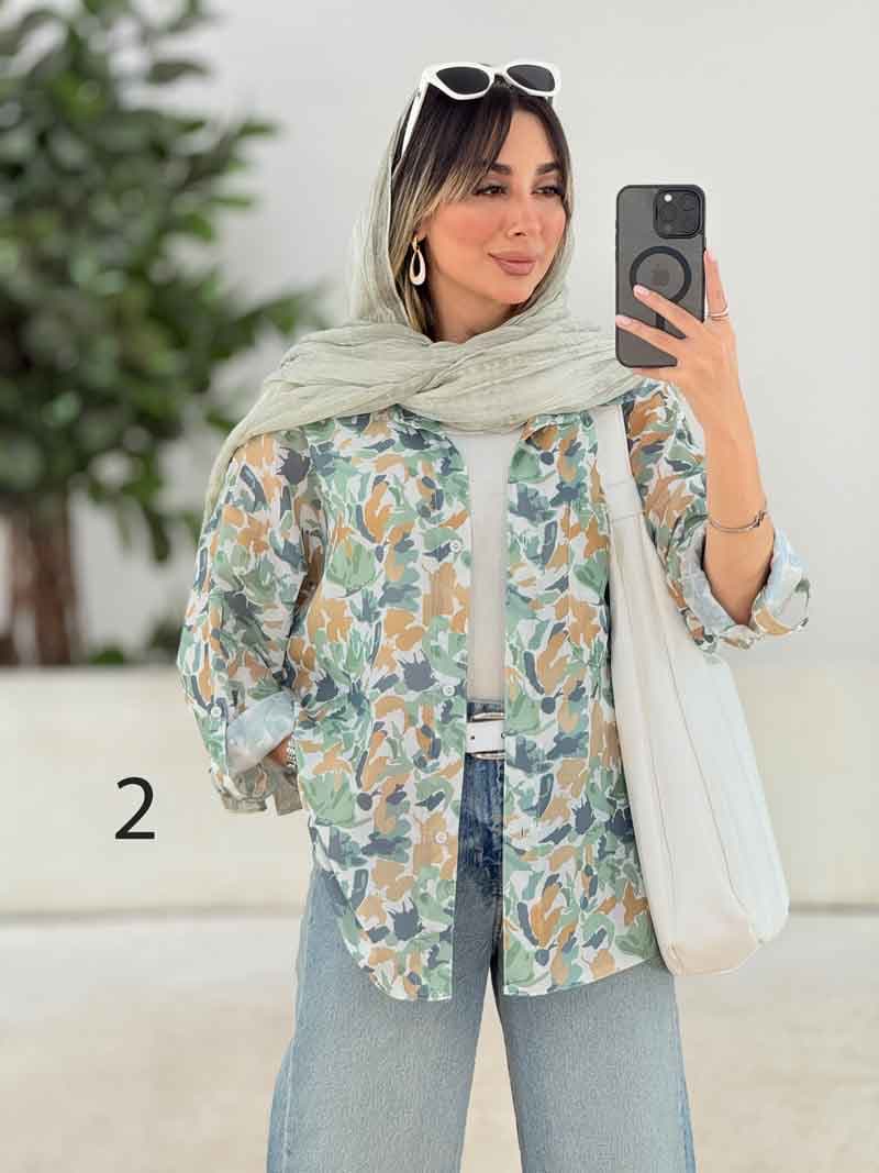 شومیز طرح دار تک جیب دنیز کد 7818 — تصویر ۷