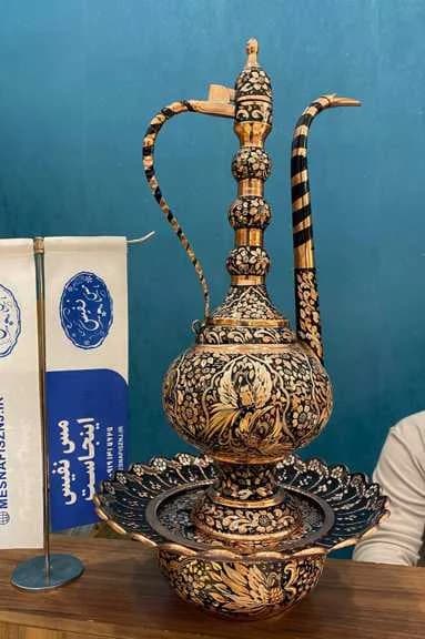 آفتابه لگن مسی الماس تراش و نقره طرح هما