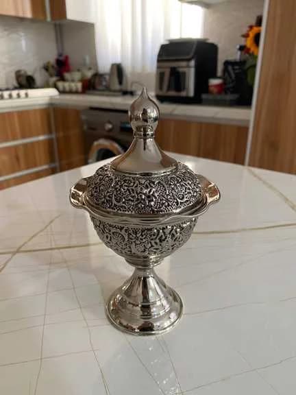 قندان مسی پایه دار شاه عباسی با آبکاری کروم