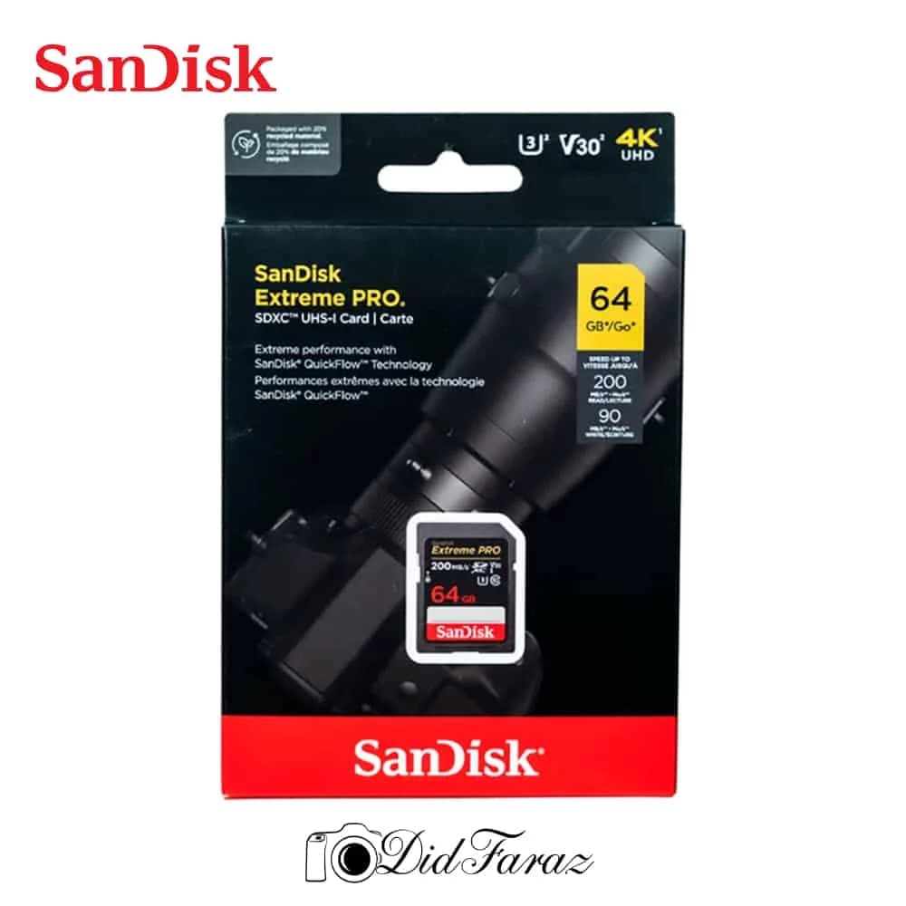 کارت حافظه SDXC سن دیسک مدل Extreme Pro کلاس 10 استاندارد UHS-I U3 V30 سرعت 200 مگابایت بر ثانیه ظرفیت 64 گیگابایت — تصویر ۳