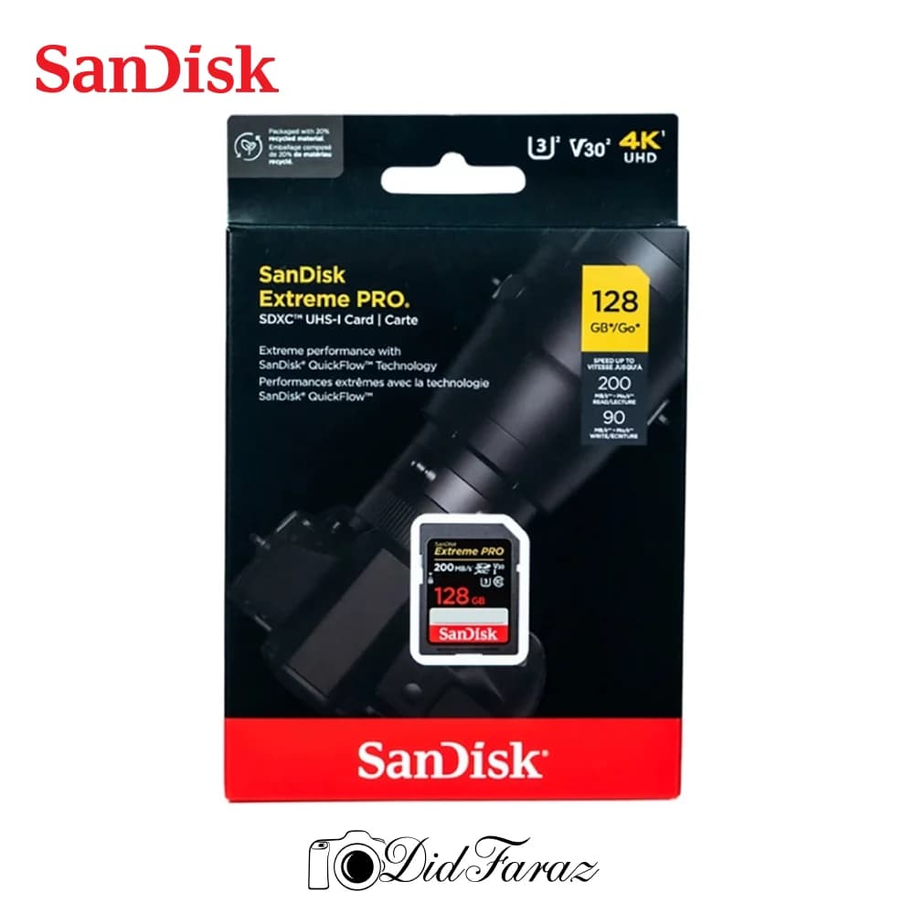 کارت حافظه SDXC سن دیسک مدل Extreme Pro کلاس 10 استاندارد UHS-I U3 V30 سرعت 200 مگابایت بر ثانیه ظرفیت 128 گیگابایت — تصویر ۳