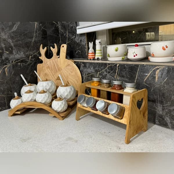 ست جاادویه و جا‌حبوبات مکارتی استند دار ۸ عددی