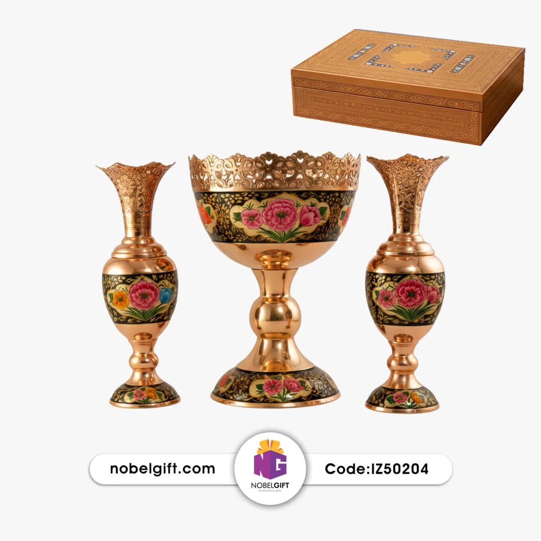 ست هدیه صنایع‌دستی مس و پرداز گل‌وبته کد IZ50204
