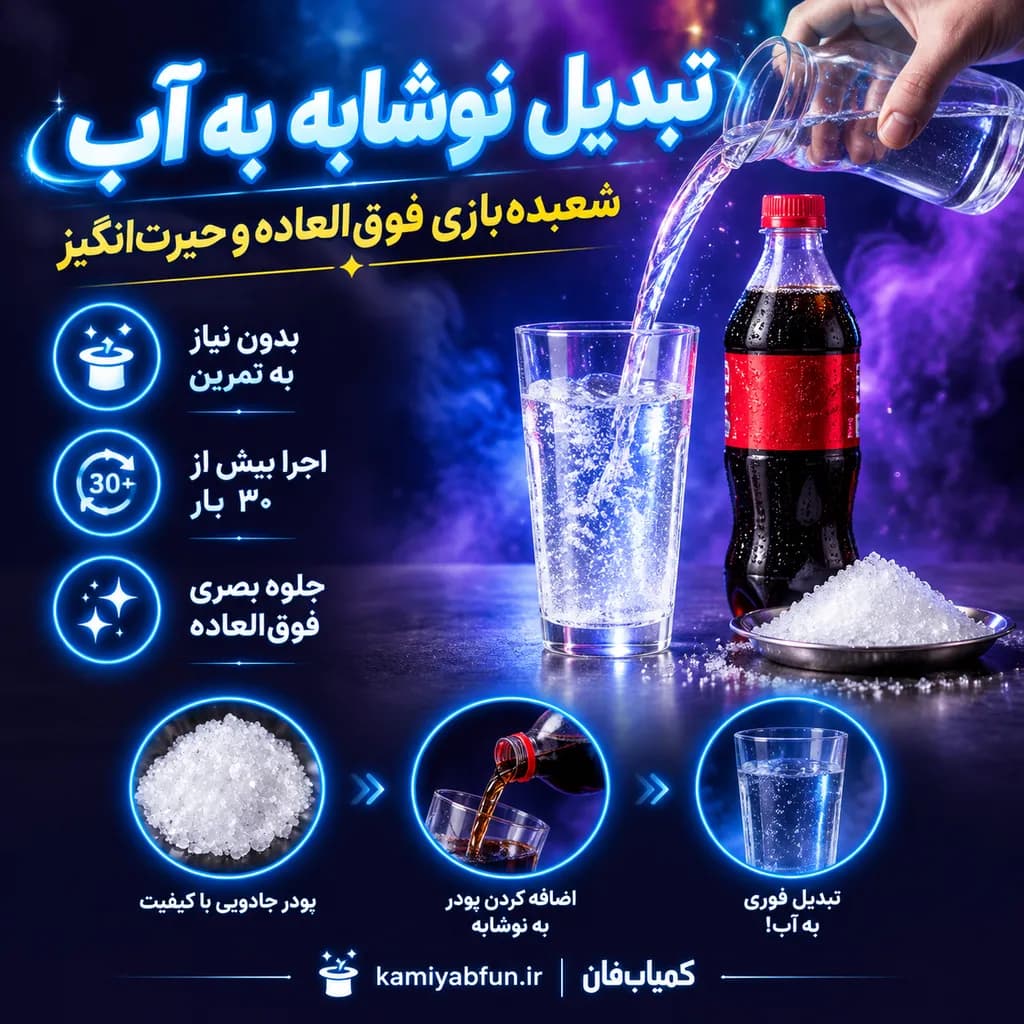 شعبده‌بازی تبدیل نوشابه به آب (تردستی کلاسیک و پرطرفدار) — تصویر ۲