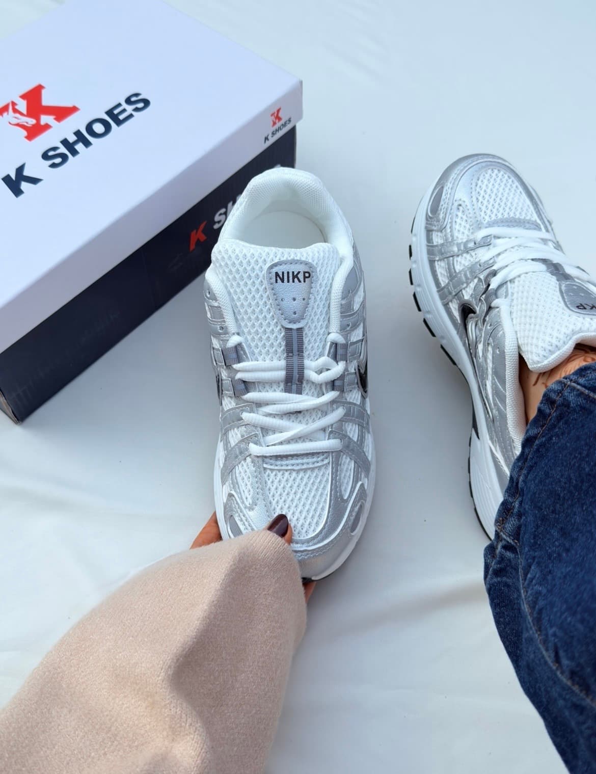 کتونی نایک p6000 سفید نقره ای Nike p6000 sneakers white silver — تصویر ۵