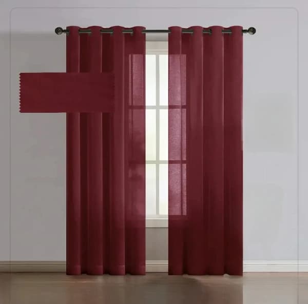 پرده آماده حریر ساده قرمز شرابی(Wine Red) — تصویر ۲