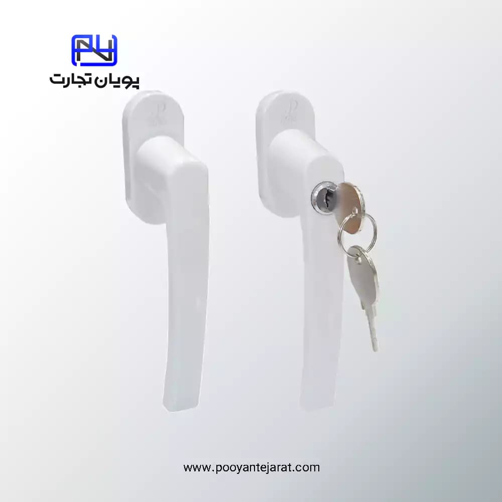 دستگیره درب کلید خور پلاک پهن دوطرفه سفید YAER