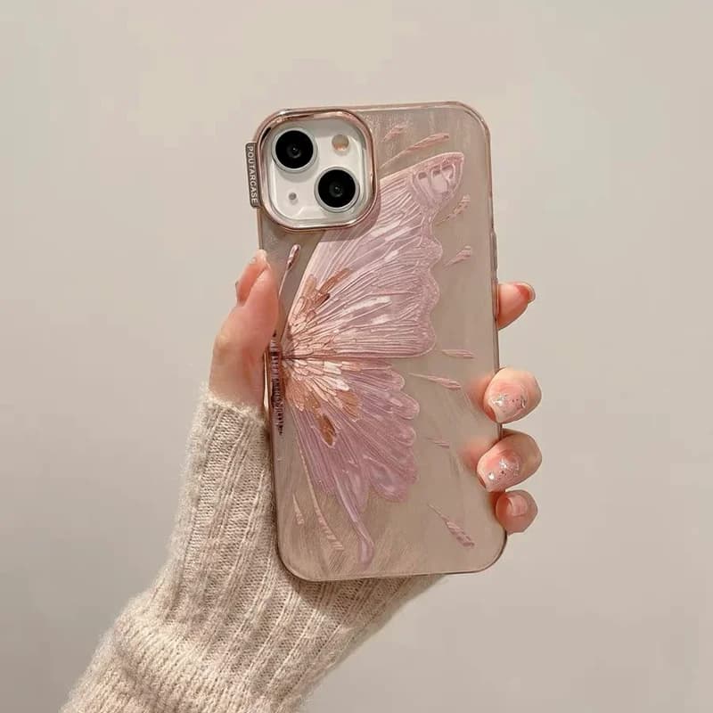 قاب پروانه صورتی pink butterfly گوشی آیفون 13 پرومکس