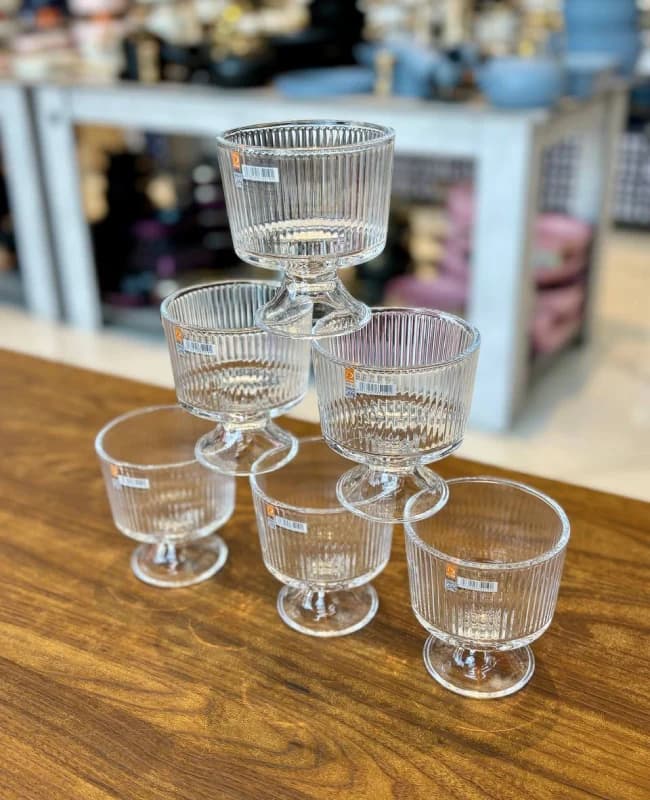 بستنی خوری شیاردار پایه کوتاه Deli Glass کد KIT-1355