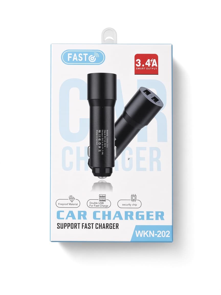 شارژر فندکی دو پورت FAST مدل WKN-202 | ۳.۴ آمپر شارژ سریع