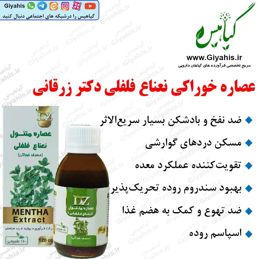 عصاره خوراکی نعناع فلفلی دکتر زرقانی