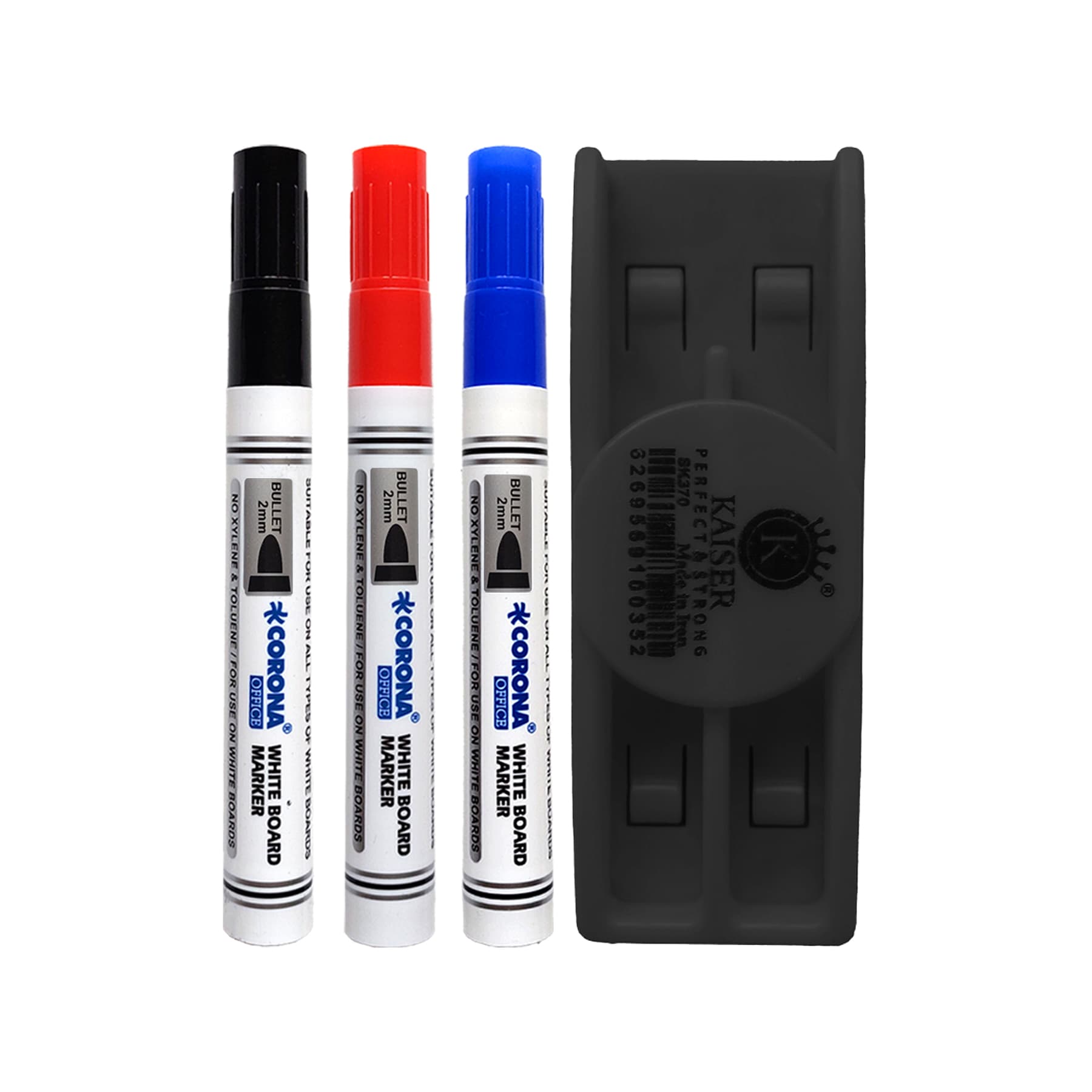 ماژیک وایت برد کرونا طرح گرد مدل CO-4070 به همراه تخته پاک کن بسته 4 عددی