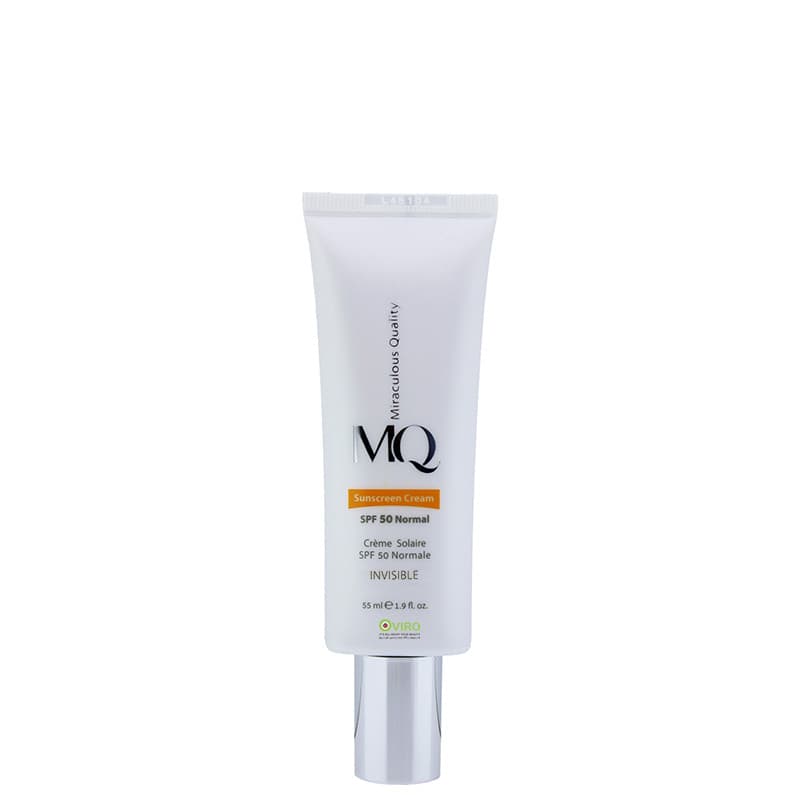 کرم ضد آفتاب نرمال بی رنگ ام کیو SPF50 – مناسب پوست معمولی و خشک حجم 55ml