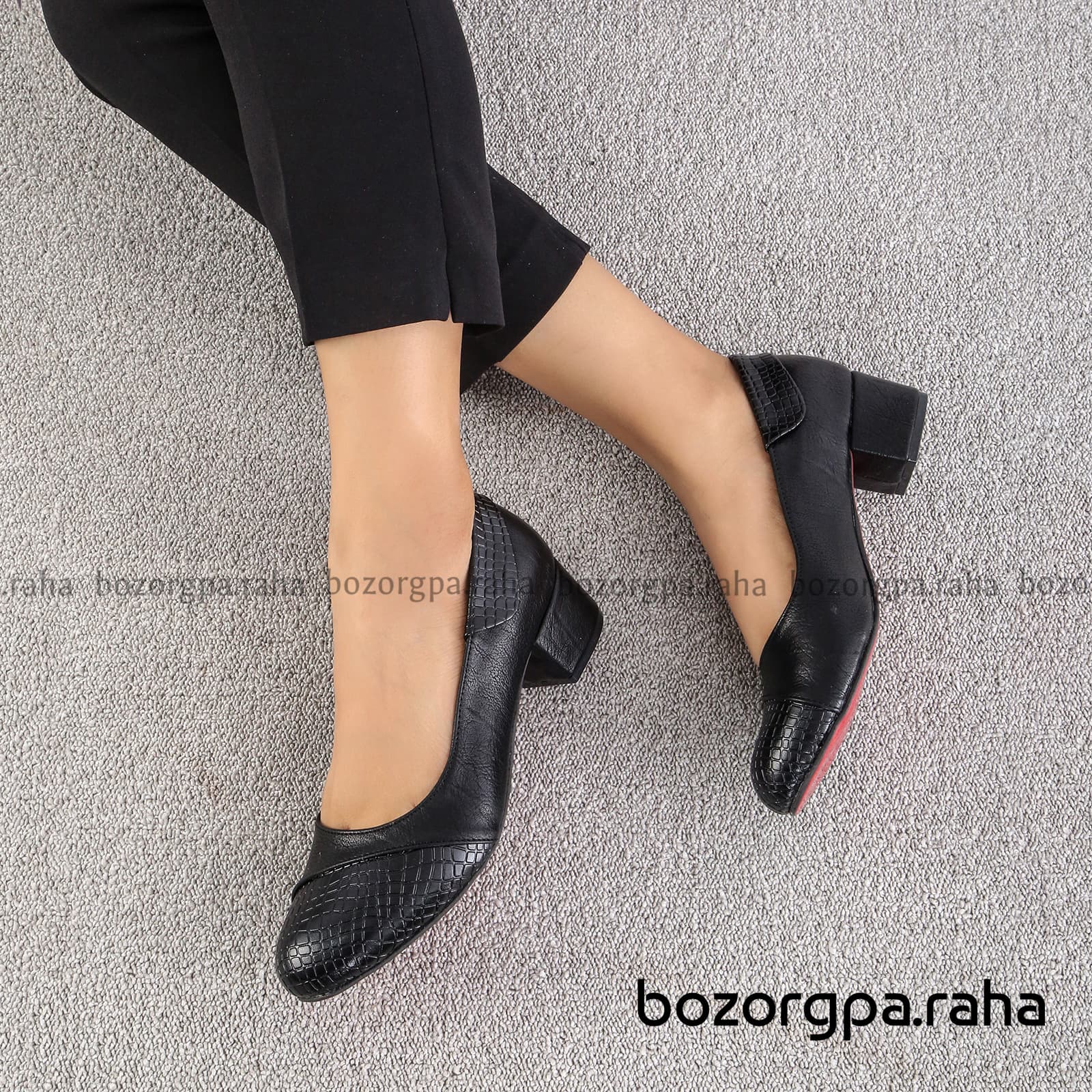 کفش مجلسی سایز بزرگ زنانه مشکی پاشنه پهن کد 530