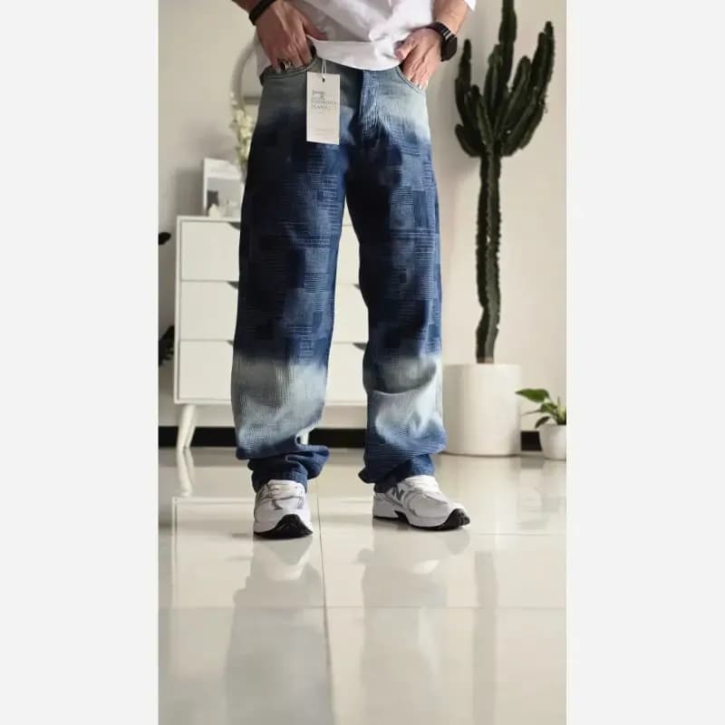 شلوار بگ مردانه پارچه وارداتی طرح دار رنگ شست کثیف سایز 40 تا 48 — تصویر ۳