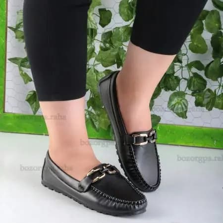کفش لوفر سایز بزرگ زنانه مشکی سگک‌دار کد 604