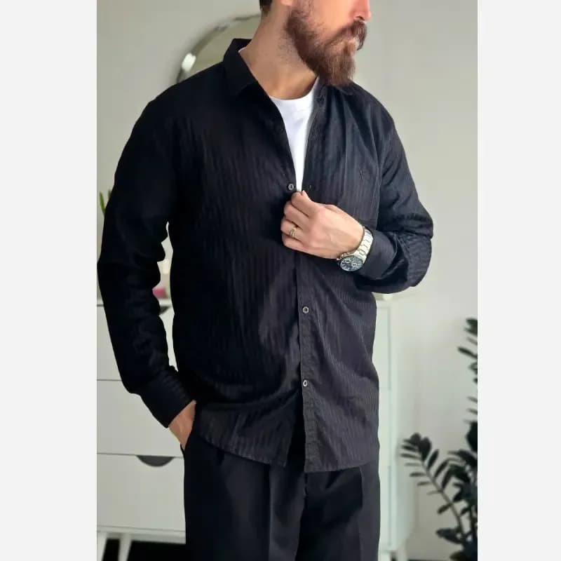 پیراهن مردانه آستین بلند دیپلمات پارچه جاکارد کشی سایز M تا XXL — تصویر ۸