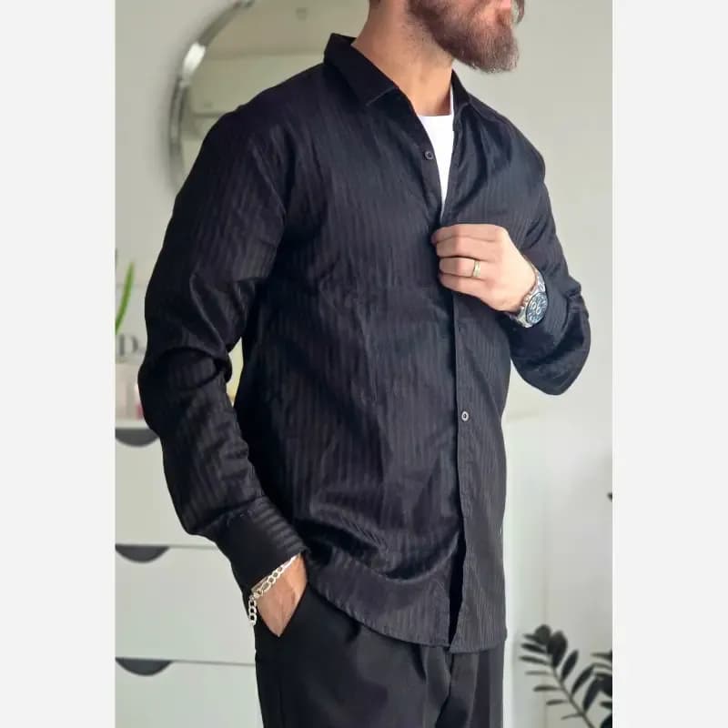 پیراهن مردانه آستین بلند دیپلمات پارچه جاکارد کشی سایز M تا XXL — تصویر ۴