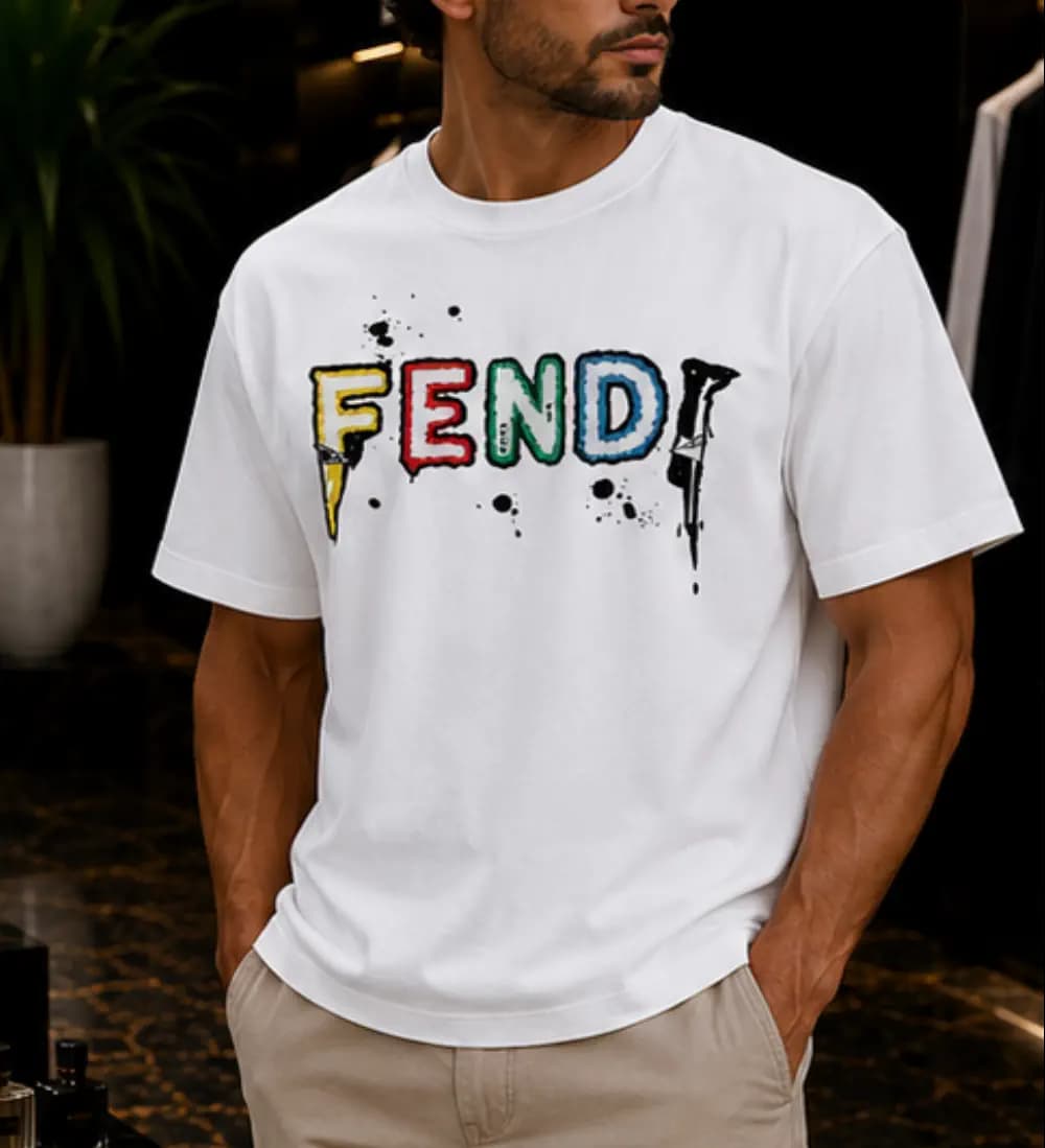تیشرت مردانه FENDI نخی رنگ سفید