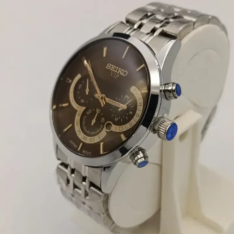 ساعت مردانه سیکو استیل صفحه مشکی طرح سه موتور موتور ژاپن تقویمدار — تصویر ۲