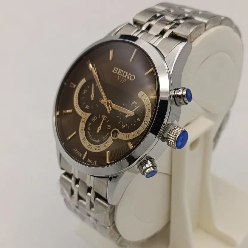 ساعت مردانه سیکو استیل صفحه مشکی طرح سه موتور موتور ژاپن تقویمدار — تصویر ۶