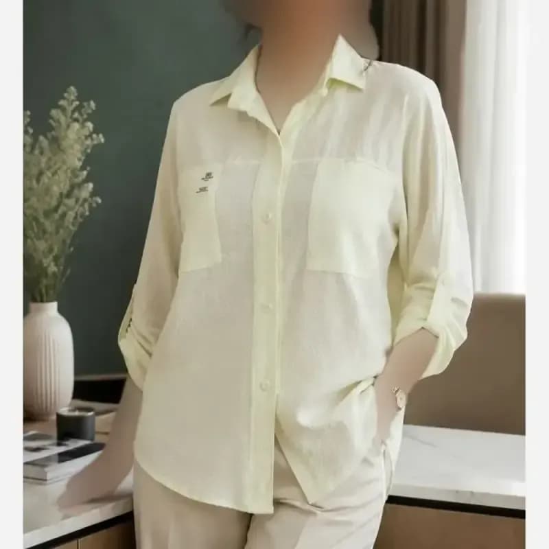 شومیز نخی زنانه وارداتی طرح و رنگ میکس قواره آزاد سایز 40 تا 48 — تصویر ۷