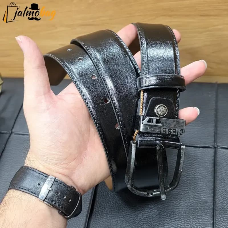 کمربند چرم صنعتی زبانه دار 4 سانت طول 125 سانتی متر سگک خارجی — تصویر ۵