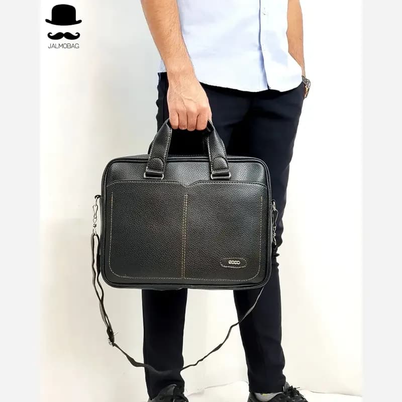 کیف اداری لپتاپی چرمی مدل اکو کشیده دستی و دوشی چرم صنعتی درجه یک — تصویر ۳