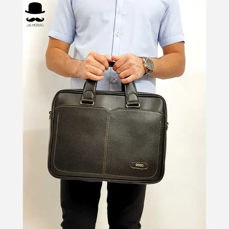 کیف اداری لپتاپی چرمی مدل اکو کشیده دستی و دوشی چرم صنعتی درجه یک — تصویر ۶