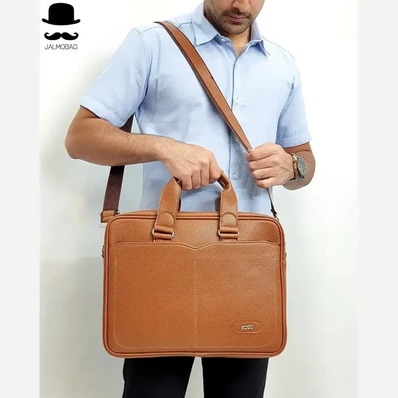 کیف اداری لپتاپی چرمی مدل اکو کشیده دستی و دوشی چرم صنعتی درجه یک — تصویر ۲