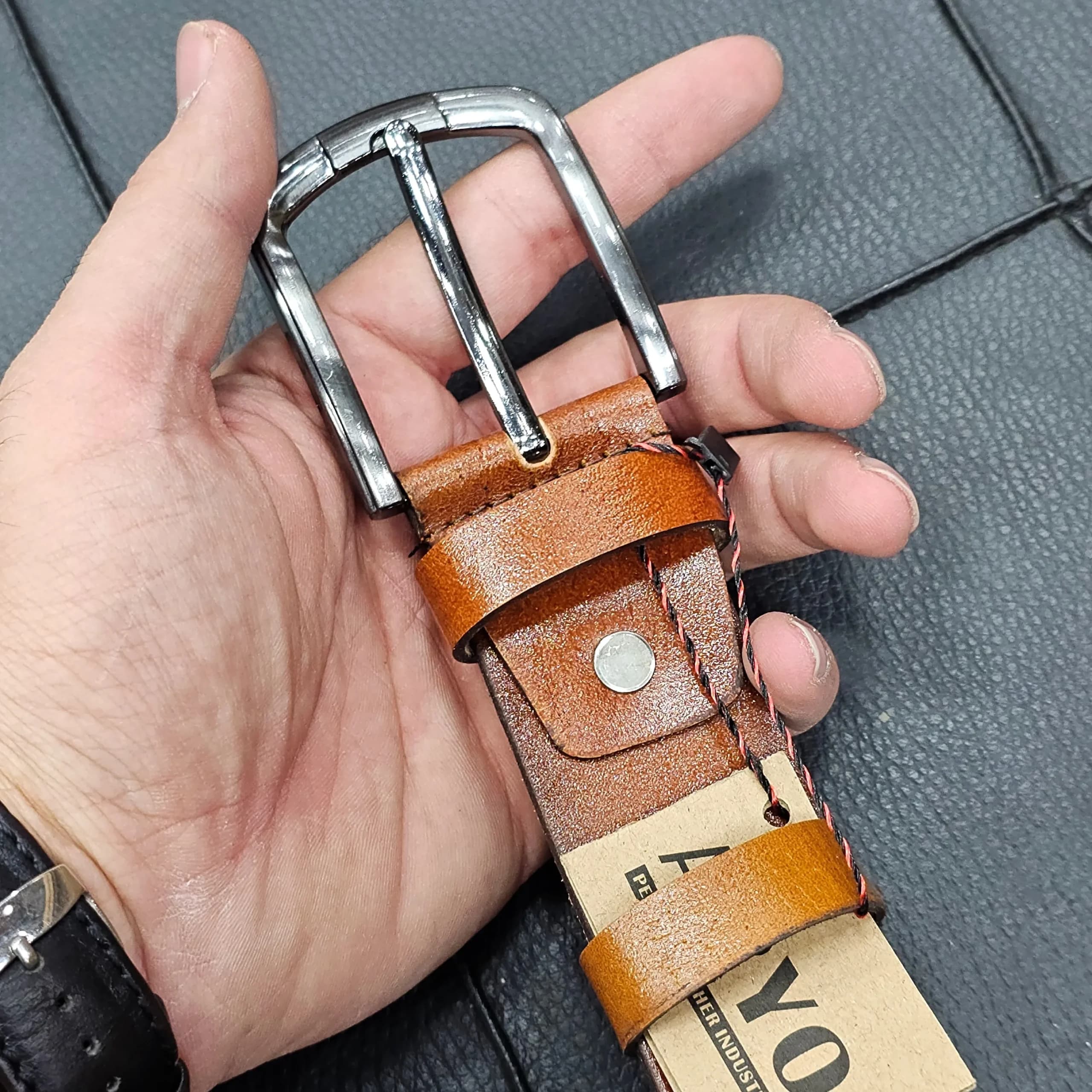 کمربند چرم طبیعی گاوی زبانهدار 4 سانتیمتری طول 125 سانت — تصویر ۱۰