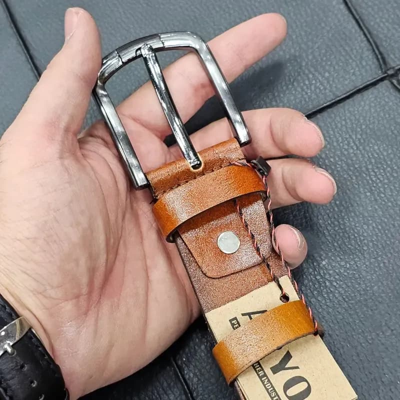 کمربند چرم طبیعی گاوی زبانهدار 4 سانتیمتری طول 125 سانت — تصویر ۵