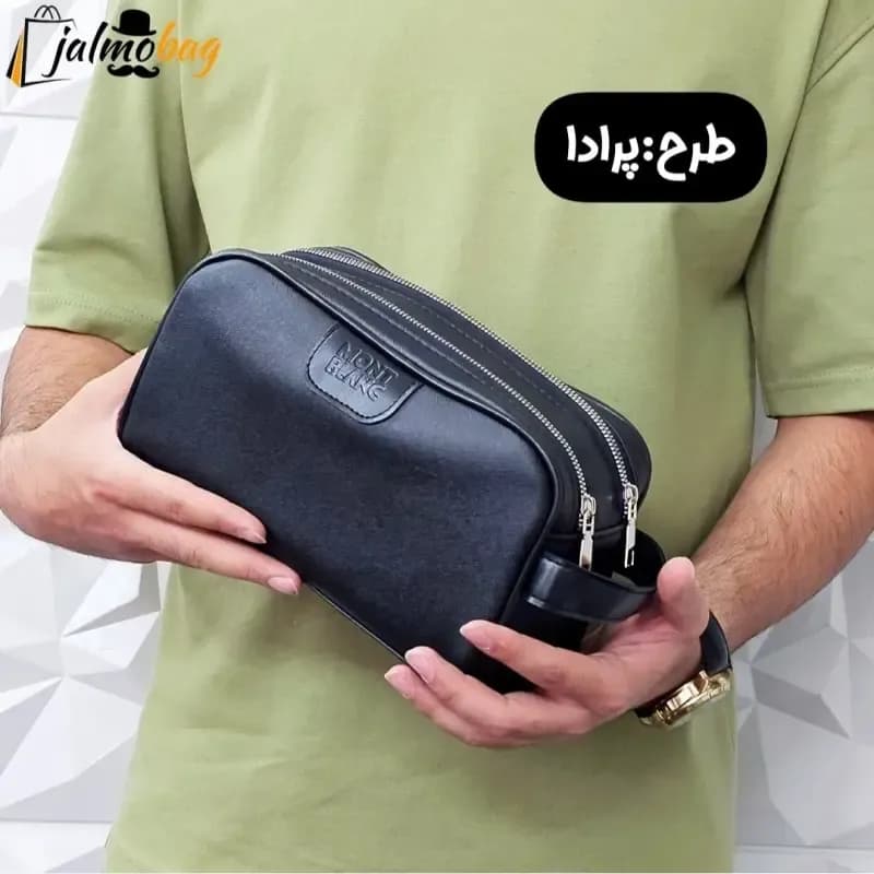 کیف دستی مردانه اسپرت طرحدار چرم صنعتی دو خانه بند دستی — تصویر ۸