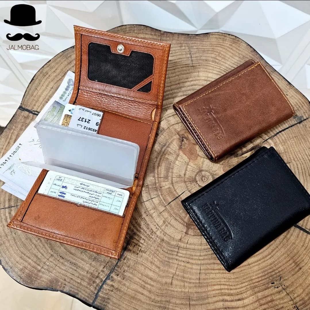 کیف پول جیبی و جاکارتی چرم طبیعی اصل مردانه کوچک — تصویر ۶