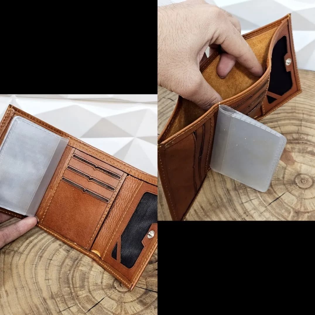 کیف پول جیبی و جاکارتی چرم طبیعی اصل مردانه کوچک — تصویر ۸