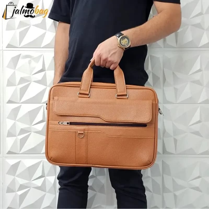 کیف اداری لپتاپی چرمی دستی و دوشی مردانه قهوه ای — تصویر ۲