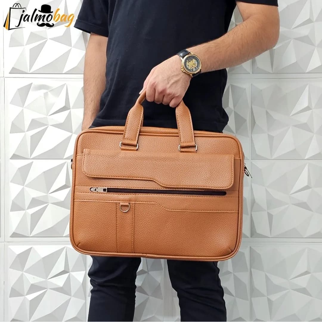 کیف اداری لپتاپی چرمی دستی و دوشی مردانه قهوه ای — تصویر ۸