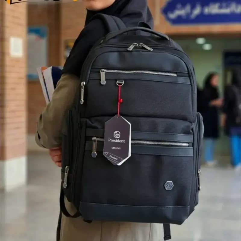 کوله پشتی وارداتی پرزیدنت ضد آب لپ تاپ پورت USB و تایپ C — تصویر ۳